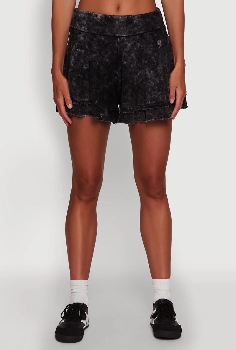 Womens Trendy Mineral Wash Ruffle Tiered High Waisted Shorts,