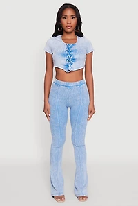 Womens Mineral Wash Lace Up Detail Crop Top, M