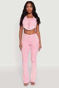 Womens Mineral Wash Lace Up Detail Crop Top, Pink, Size S
