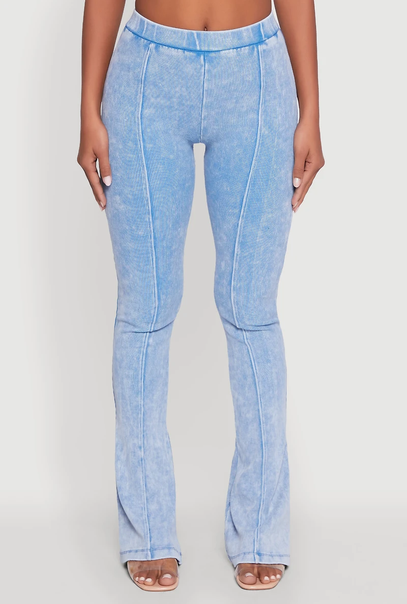 Womens Mineral Wash Pintuck Flare Pants, S