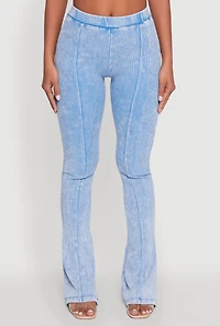 Womens Mineral Wash Pintuck Flare Pants, S