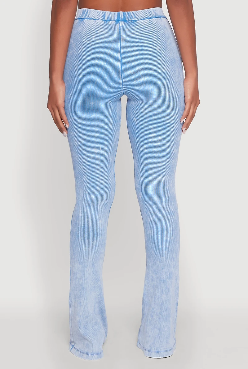 Womens Mineral Wash Pintuck Flare Pants, S