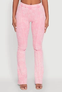 Womens Mineral Wash Pintuck Flare Pants, Pink, Size XL