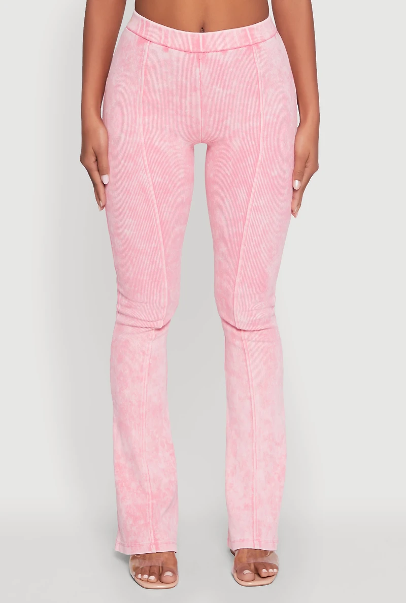 Womens Mineral Wash Pintuck Flare Pants, Pink, Size XL