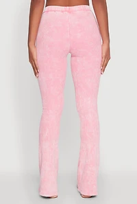 Womens Mineral Wash Pintuck Flare Pants, Pink, Size XL