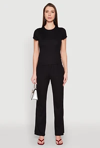 Womens Ribbed Knit Short Sleeve Tee,