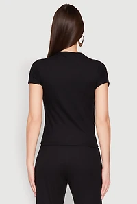Womens Ribbed Knit Short Sleeve Tee,
