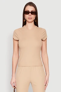 Womens Ribbed Knit Short Sleeve Tee,