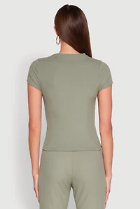 Womens Ribbed Knit Short Sleeve Tee, Green, Size M
