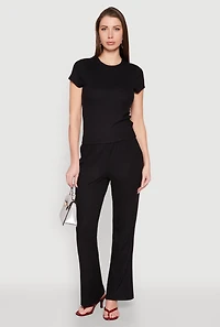Womens Ribbed Knit Boot Cut Pants, Black, Size L