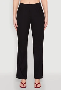 Womens Ribbed Knit Boot Cut Pants, Black, Size L