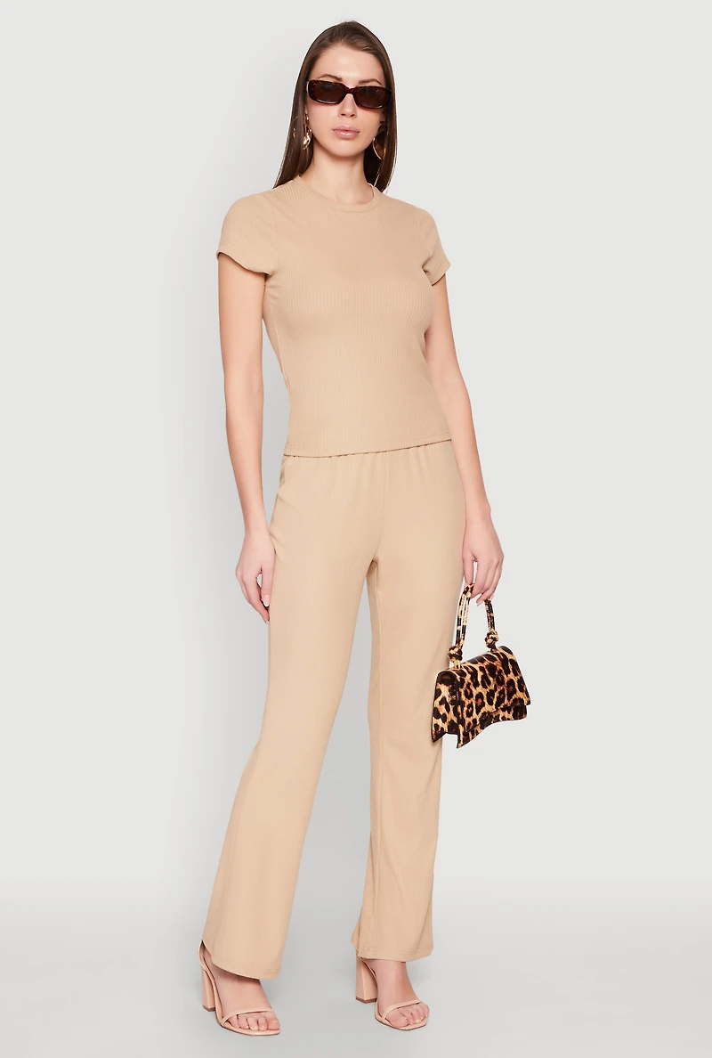 Ribbed Knit Boot Cut Pants