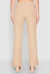 Womens Ribbed Knit Boot Cut Pants, Khaki, Size L