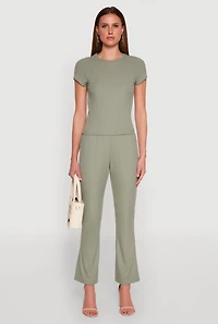 Womens Ribbed Knit Boot Cut Pants,