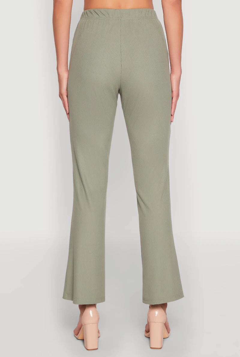 Womens Ribbed Knit Boot Cut Pants,