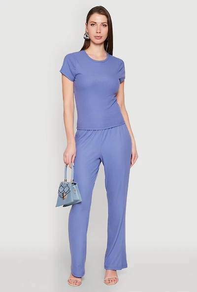 Womens Ribbed Knit Boot Cut Pants,