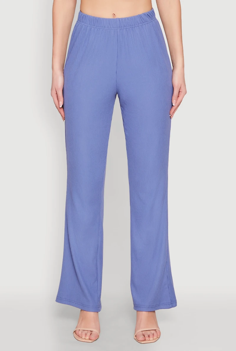 Womens Ribbed Knit Boot Cut Pants, Blue, Size L