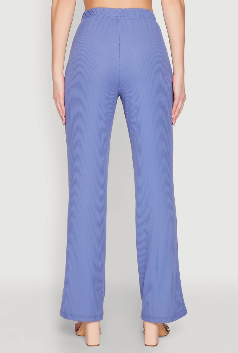 Womens Ribbed Knit Boot Cut Pants, Blue, Size L