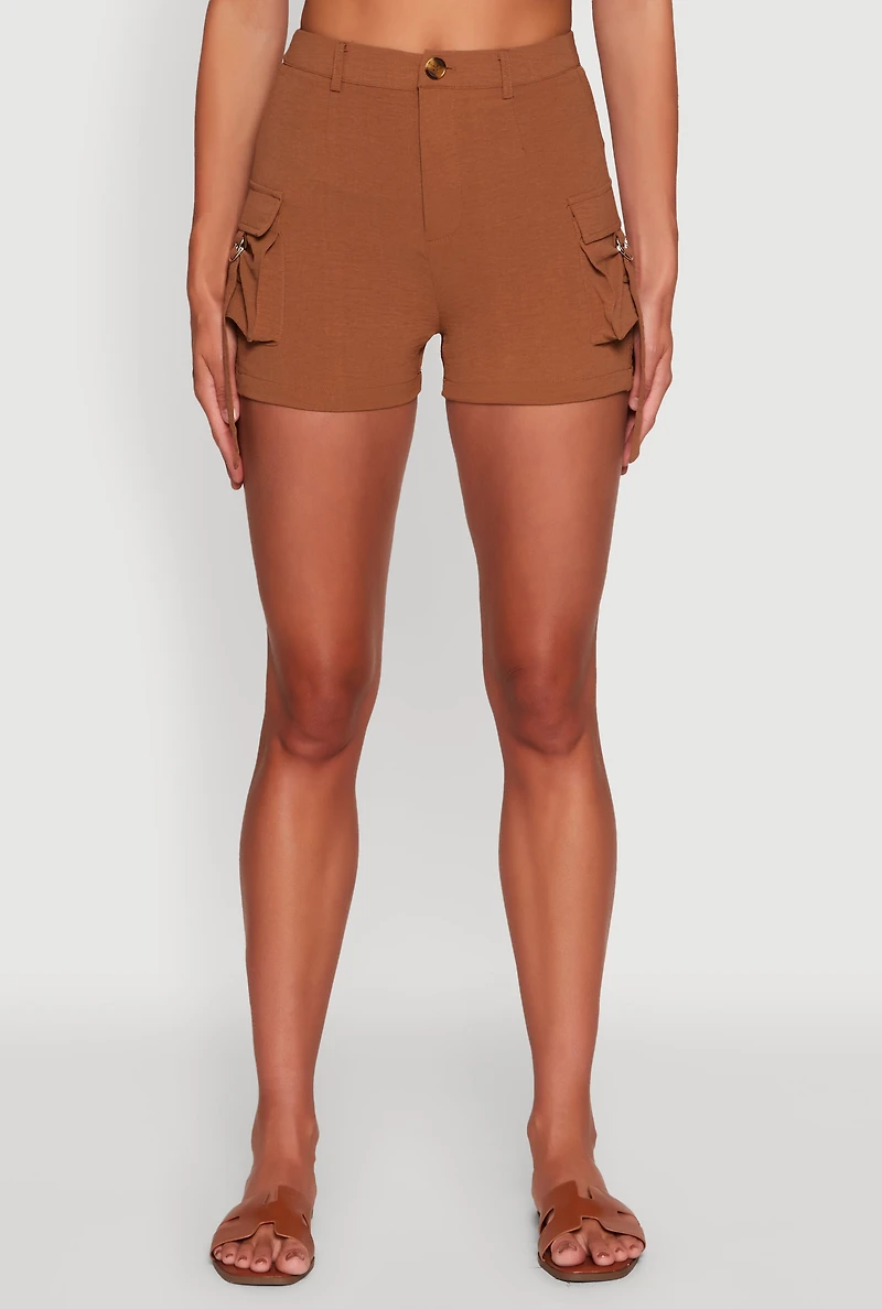 Womens Trendy Crepe Knit High Waisted Cargo Shorts,