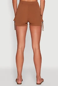 Womens Trendy Crepe Knit High Waisted Cargo Shorts, Brown, Size M