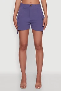 Womens Trendy Crepe Knit High Waisted Cargo Shorts, Purple, Size L