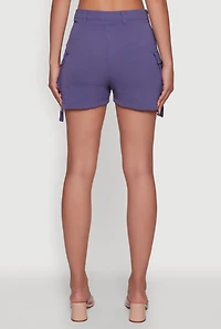 Womens Trendy Crepe Knit High Waisted Cargo Shorts, Purple, Size L