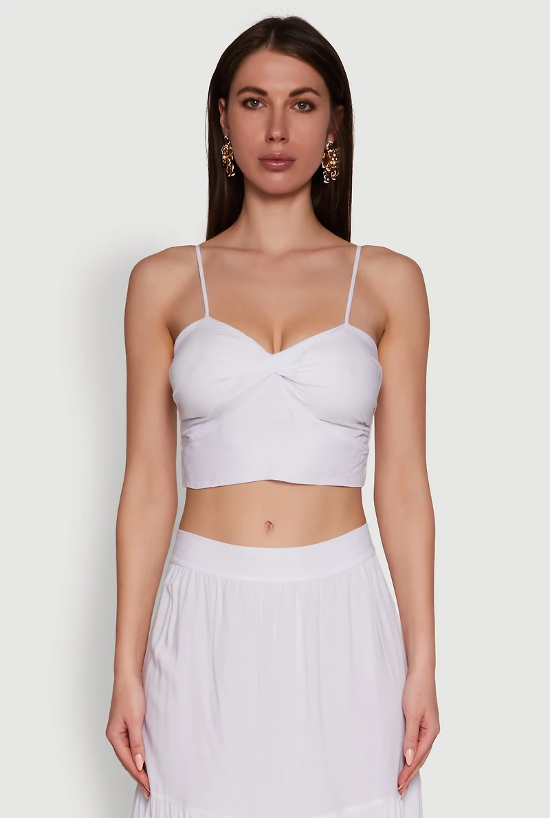 Womens Stylish Padded Bustier with Twist Front Sweetheart Neckline, White, Size L