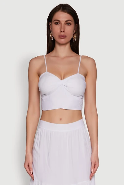 Womens Stylish Padded Bustier with Twist Front Sweetheart Neckline, White,