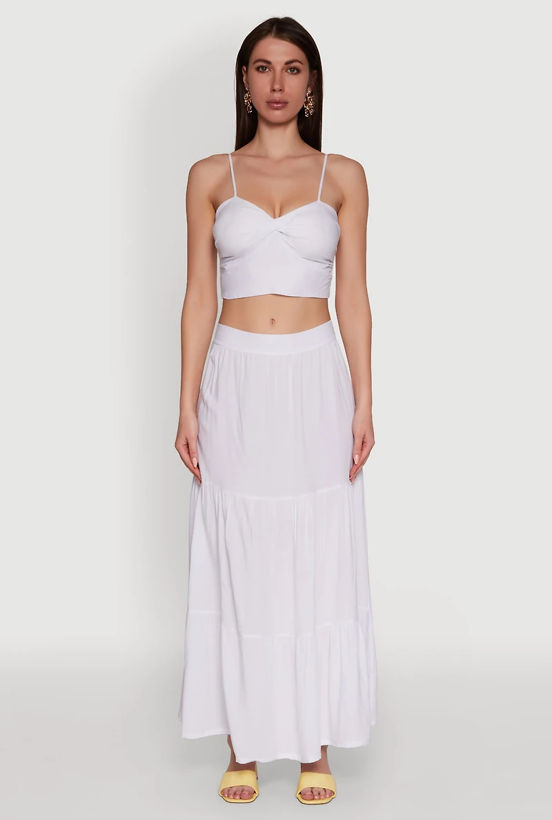 Womens Stylish Padded Bustier with Twist Front Sweetheart Neckline, White,