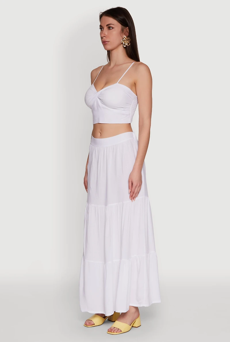 Womens Stylish Padded Bustier with Twist Front Sweetheart Neckline, White,