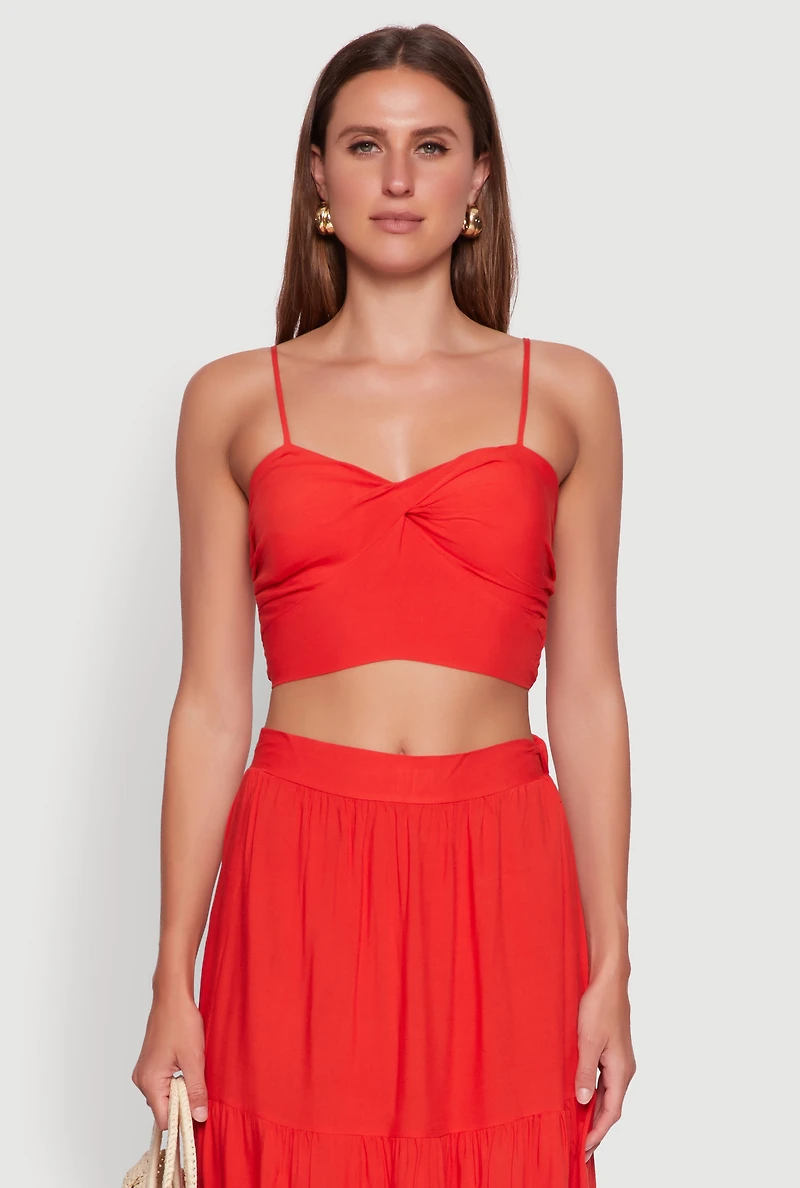 Womens Stylish Padded Bustier with Twist Front Sweetheart Neckline, Red, Size S