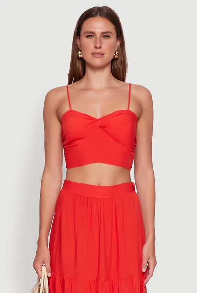 Womens Stylish Padded Bustier with Twist Front Sweetheart Neckline, Red, Size S
