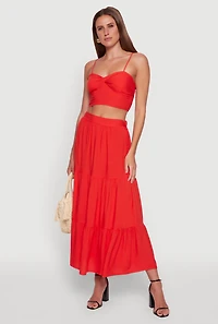 Womens Stylish Padded Bustier with Twist Front Sweetheart Neckline, Red, Size S