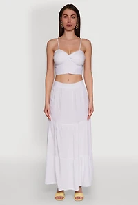 Womens Chic High Waisted Tiered Maxi Skirt, White, Size L