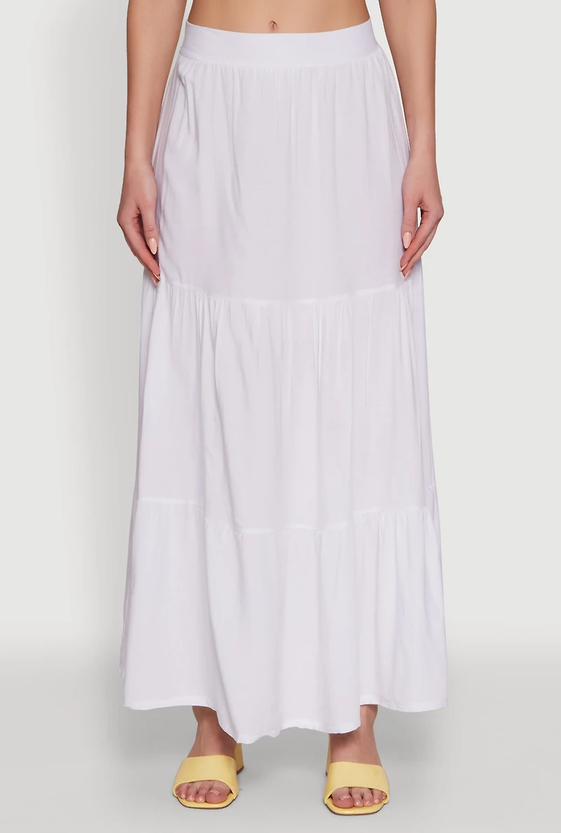 Womens Chic High Waisted Tiered Maxi Skirt, White, Size L