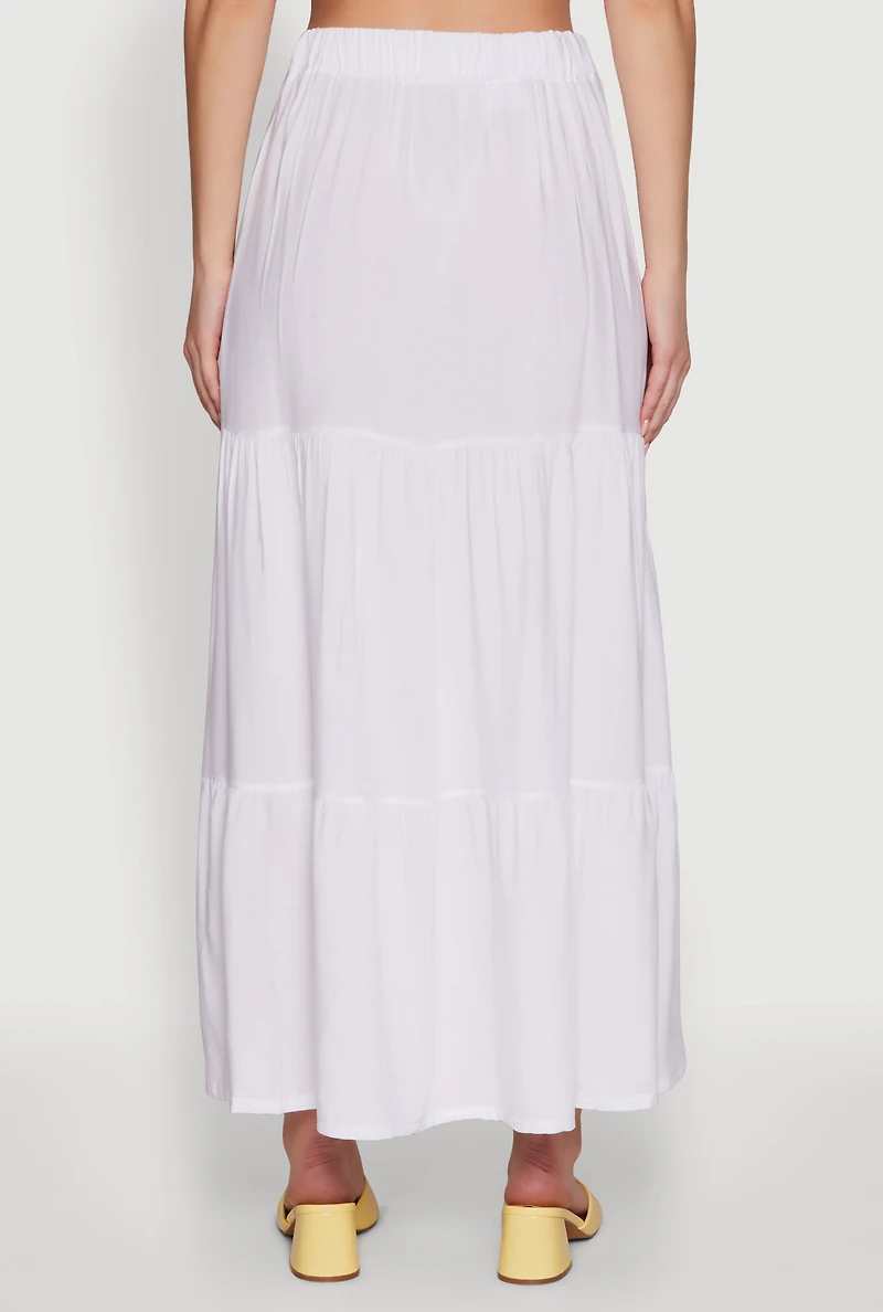 Womens Chic High Waisted Tiered Maxi Skirt, White, Size L