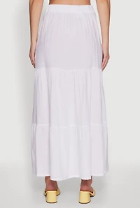Womens Chic High Waisted Tiered Maxi Skirt, White, Size L