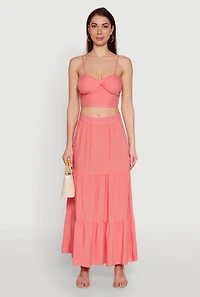 Womens Chic High Waisted Tiered Maxi Skirt,