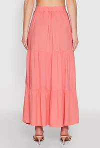Womens Chic High Waisted Tiered Maxi Skirt,