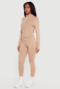 Solid Zip Front Activewear Jacket with Thumb Holes