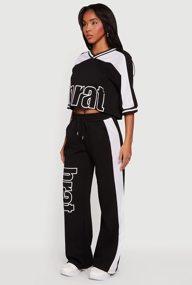 Brat Graphic Drawstring Waist Wide Leg Pants