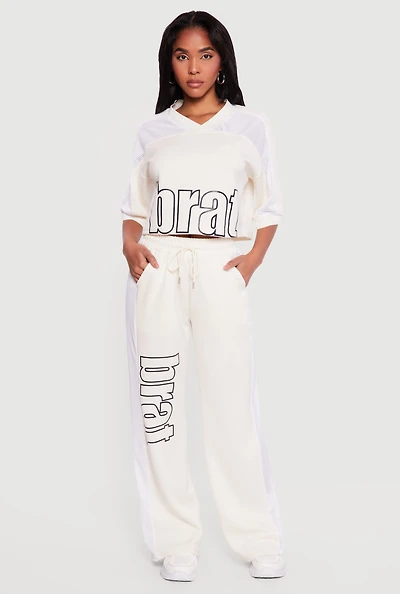 Brat Graphic Drawstring Waist Wide Leg Pants