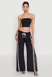 Womens Varsity Stripe Cropped Tube Top, Black, Size L