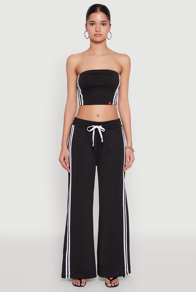 Womens Varsity Stripe Cropped Tube Top, Black, Size L