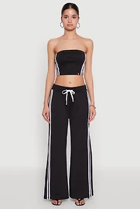 Womens Varsity Stripe Cropped Tube Top, Black, Size L