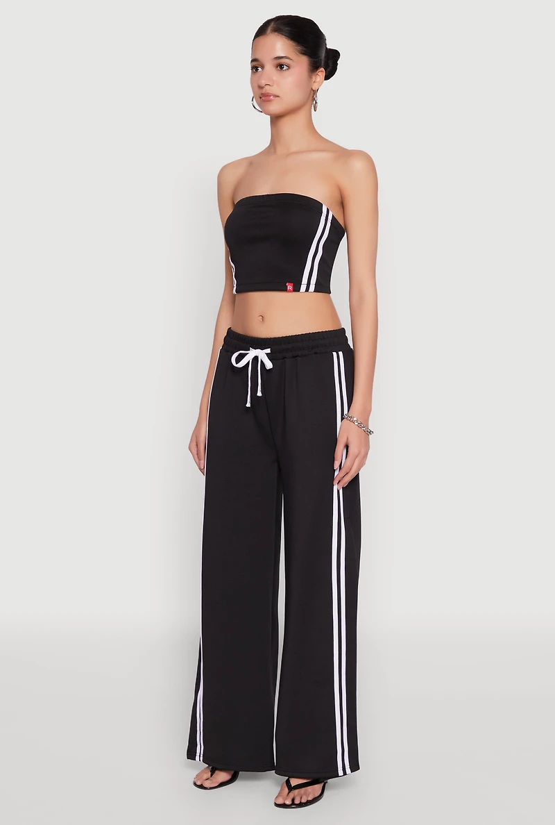 Womens Varsity Stripe Cropped Tube Top, Black, Size L
