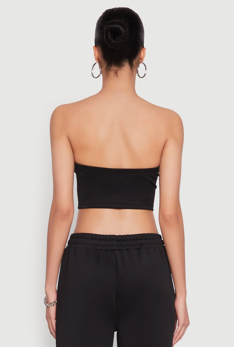 Womens Varsity Stripe Cropped Tube Top, Black, Size L