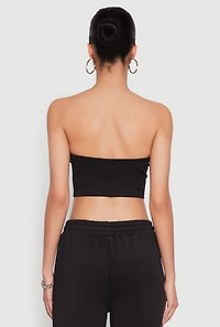 Womens Varsity Stripe Cropped Tube Top, Black, Size L