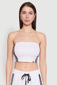 Womens Varsity Stripe Cropped Tube Top, White, Size M