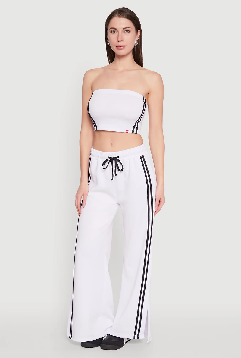 Womens Varsity Stripe Cropped Tube Top, White, Size M